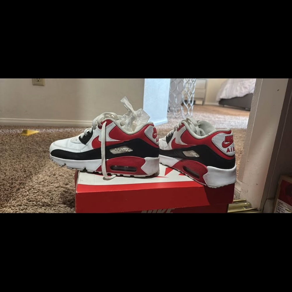 Nike Air Max 90 White, Red, and Black Sneakers